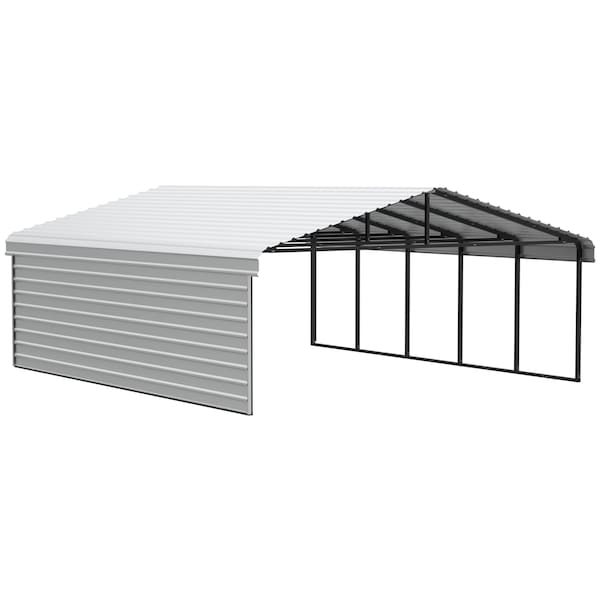 Arrow Storage Products Galvanized Steel Carport, W/ 1-Sided Enclosure, Compact Car Metal Carport Kit, 20'x24'x9, Eggshell CPH202409ECL1 - main